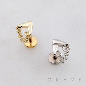 TRIANGLE DIAMOND DRAPE CHAIN CZ STUD THREADLESS (PUSH IN) 316L SURGICAL STEEL LABRET SET